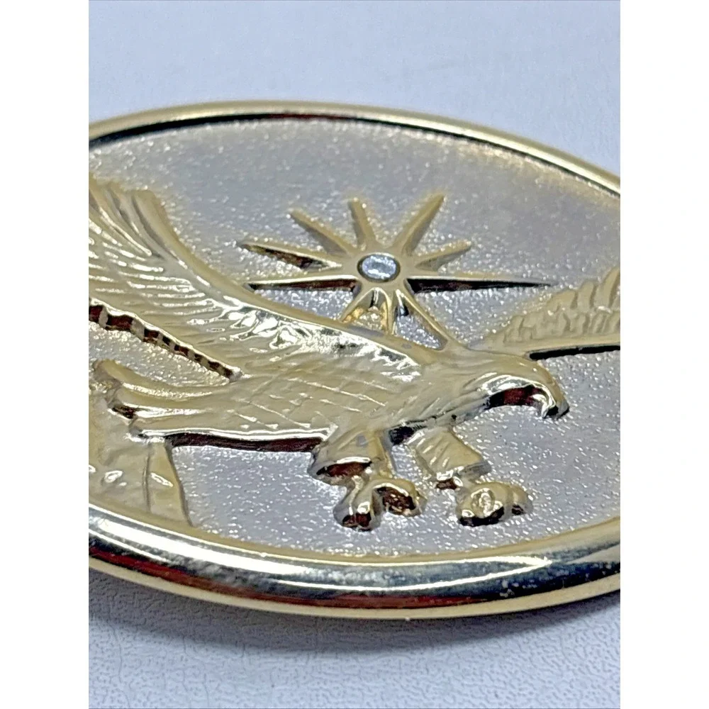 Bald Eagle Oval Belt Buckle Silver Gold w Rhinestone Vintage 80s Fits 1.75